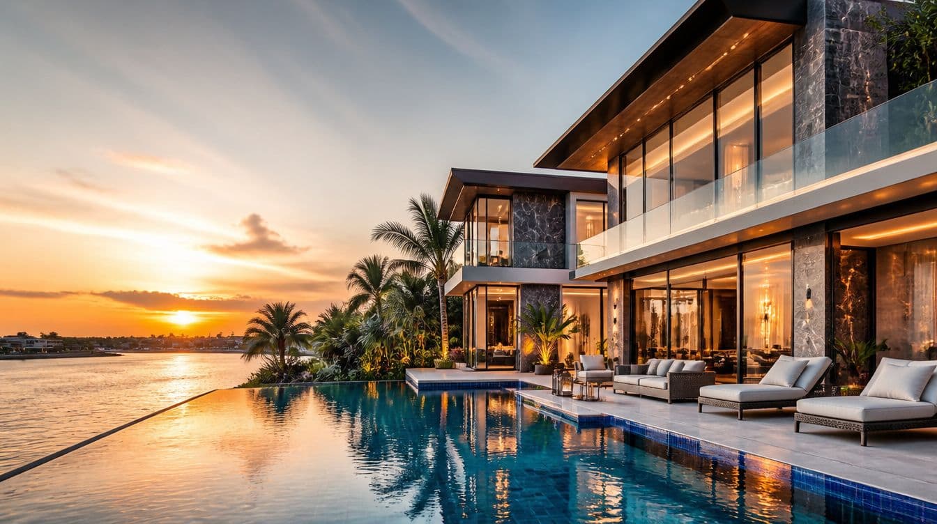 An Ashrow Property Services villa glowing at dusk, Lagos