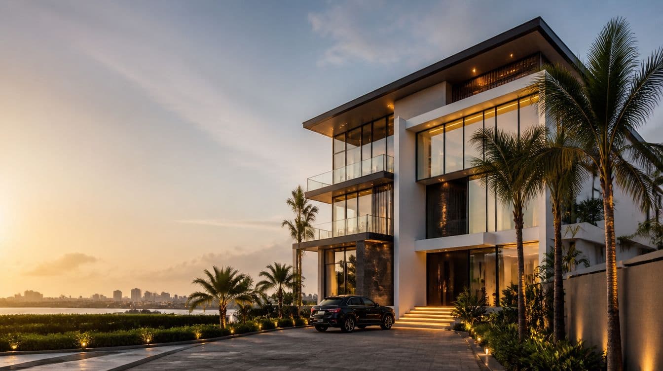 An Ashrow Property Services villa glowing at dusk, Lagos